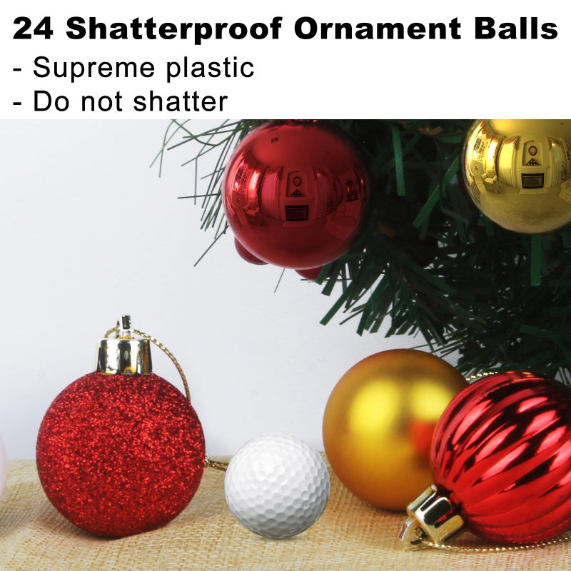 GameXcel Red & Gold 2.5" Christmas Balls Christmas Tree Decoration Ornaments Shatterproof Hanging Balls for Birthday Halloween Holiday Wedding Decorations Set of 24pcs - Image 3